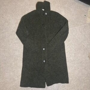 Vince Wool Alpaca Blend Funnel Neck Long Coat Green Charcoal S P RN106730